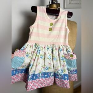 Tabitha Twinkle Greta dress size 2 sleeveless stripes and floral print